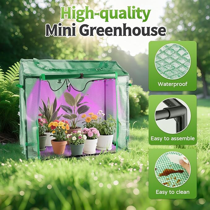 Mini Greenhouse with LED Grow Light &amp Timer 36×20×33 Portable PE Plant Tent for Indoor Seed Starting Balcony Garage &amp Small Space Gardening
