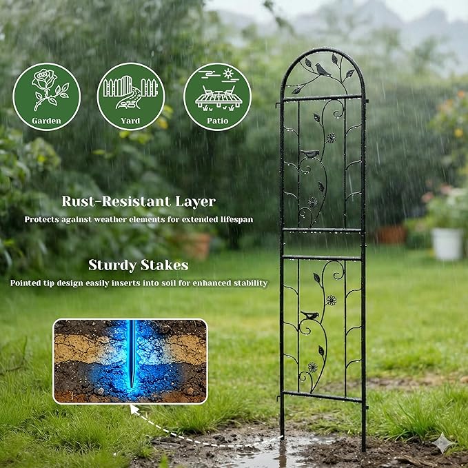 2 Pack 87x20 Inch Black Metal Garden Trellis Heavy Duty Outdoor Tall Plant Trellis for Climbing Rose Bush Clematis Jasmine Morning Glory Flowers &amp Vines
