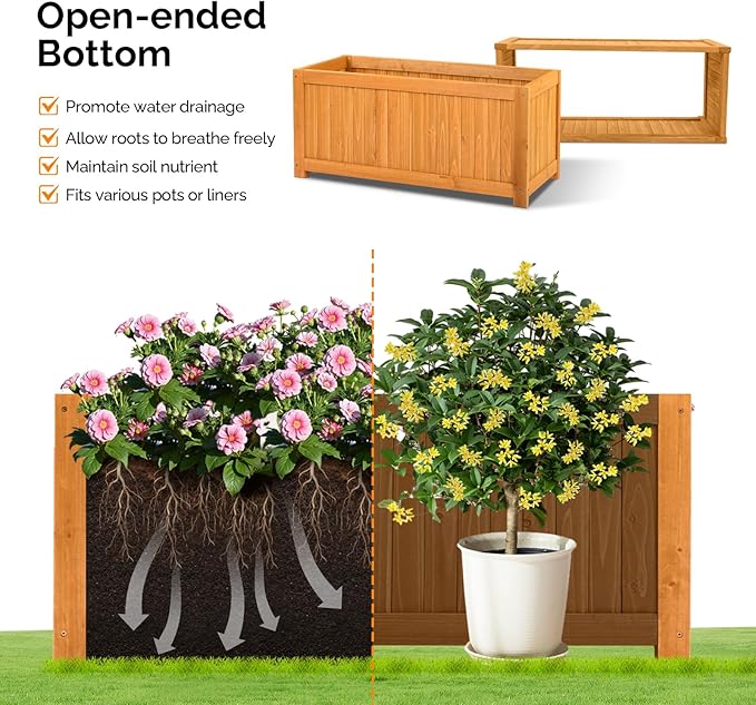 VINGLI 41 Raised Garden Bed with Wooden Bench Lid Multi-Functional Rectangular Wood Planter Box Cedar Wood Outdoor Planter Boxes for Flower Vegetable Herb Gardening