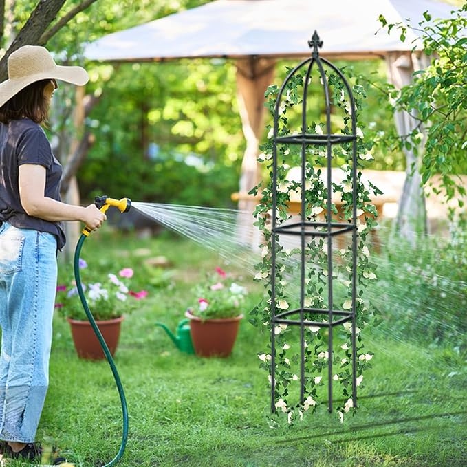 Garden Trellis for Climbing Plants Outdoor - Powder-Coated Steel 63 Metal Trellis Towering Plant Support - Heavy Duty Obelisk Trellis for Climbing Vine Vegetables &amp FlowersDeep Green