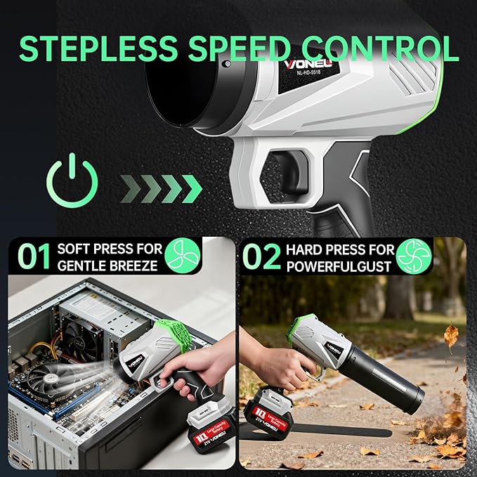 Yogin 21V Cordless Electric Leaf Blower – Lightweight High-CFM Yard Blower with Stepless Speed Control for Lawn Patio Leaves &amp Debris Cleanup