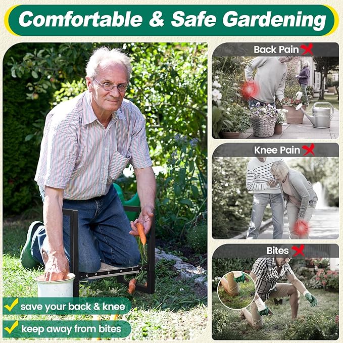 Garden Kneeler and Seat Heavy Duty - 12.7 Wide Garden Kneeling Bench Stool with Handles Folding Knee Seat Chair Gardening Gifts for Seniors Women Men Gardeners Pain-Free Weeding Planting