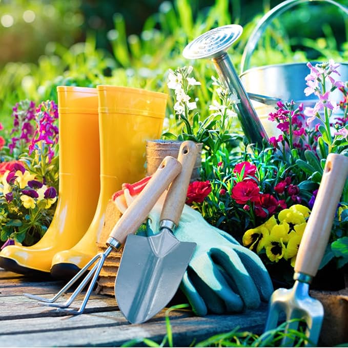 5pcs Garden Tool Set with Stainless Steel Handheld Spade Rake and Cultivator Wooden Handle Soil Loosening Tools for Outdoor Planting and Weeding Portable Gardening Kit for Home