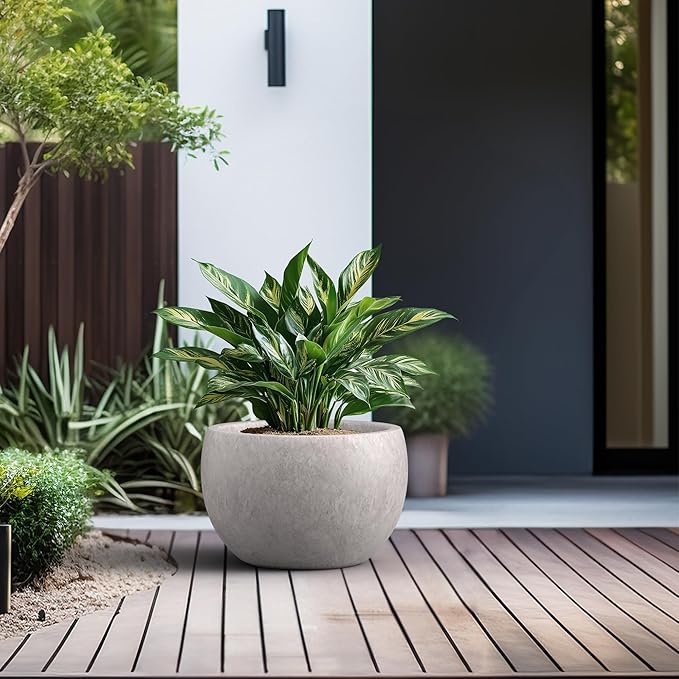 Kante 15.7 Dia Round Concrete Planter Outdoor/Indoor Large Bowl Plant Pots with Drainage Hole and Rubber Plug for Garden Patio Balcony Home Light Gray