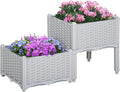 2 Pcs Raised Garden Bed with Legs Self Watering Planter Box Raised Bed to Grow Flowers Herbs Vegetables Gray