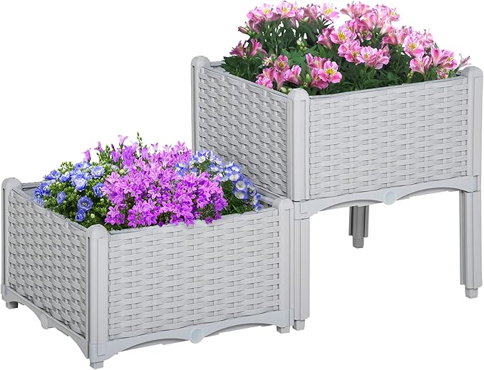 2 Pcs Raised Garden Bed with Legs Self Watering Planter Box Raised Bed to Grow Flowers Herbs Vegetables Gray