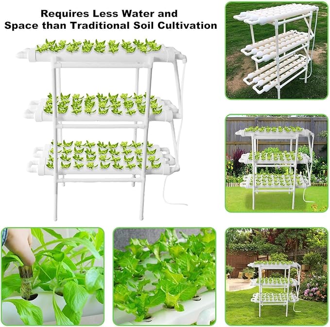 Hydroponics Growing System Kit Aquaponics Growing System3 Layers/108 Sites Food PVC Pipes Planting Vegetables Garden Tools for VegetablesFruitsPlant(Upgraded Version)