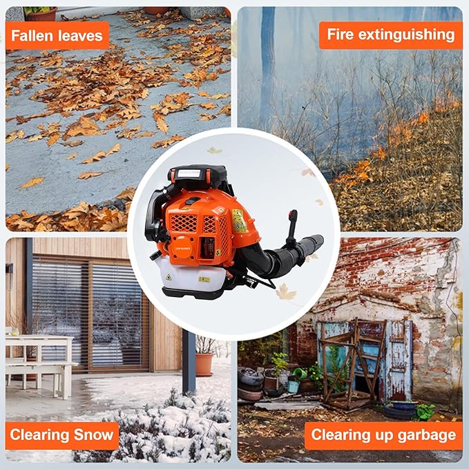 Backpack Leaf Blower 80CC 4.7HP 2-Cycle Gas Leaf Blower 900-CFM &amp 210-MPH Powerful Back Pack Blowers Variable Speed Cruise Control Portable Air Blower for Garden Snow Dirt Debris