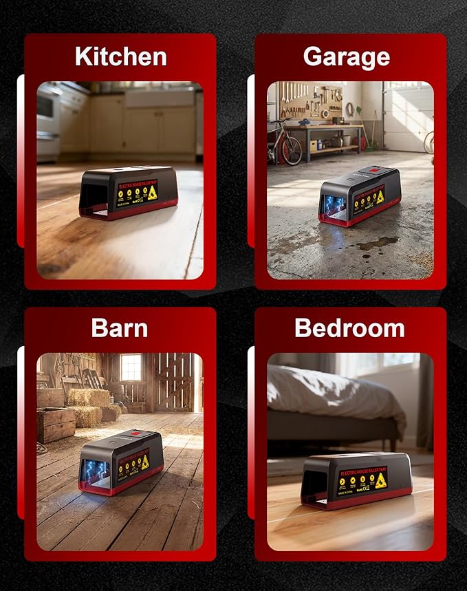 Electric Mouse Trap Zapper Large High Voltage Instant Kill Rat Trap Reusable Humane Mouse Trap No-Touch Electronic Mice Traps Effective Mouse Traps Indoor for Home Kitchens Garages Red 1PCS