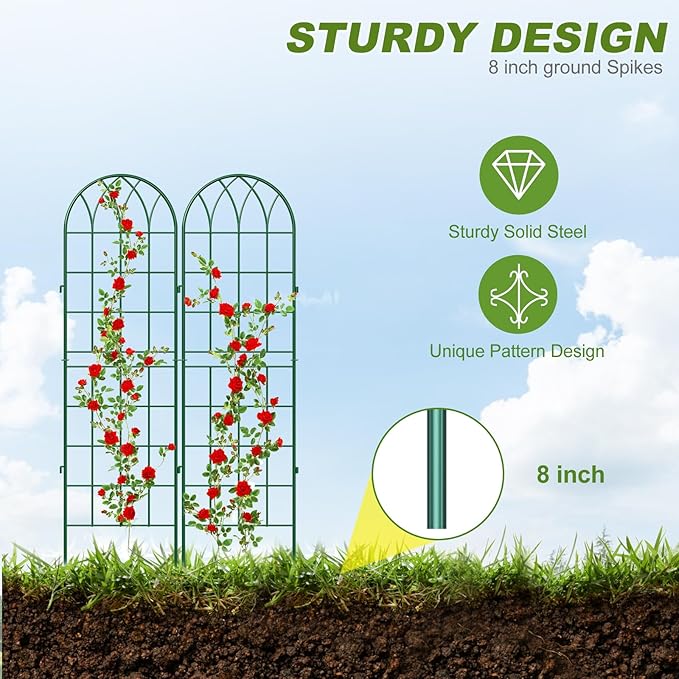 DoCred 4 Pack Garden Trellis for Climbing Plants 59 Inch Metal Plant Trellis for Plant Support Large Decorative Outdoor Trellis for Climbing Vegetable Flower Rose Vine Cucumber Green