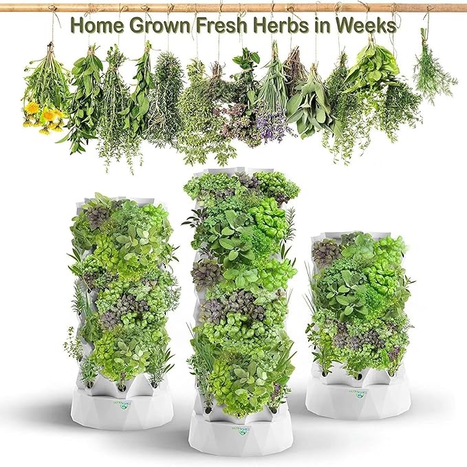 Hydroponics Tower Aquaponics Grow Aeroponics Growing Kit for Fruits and Vegetables with Hydrating Pump Timer Adapter Seeding Bed &amp