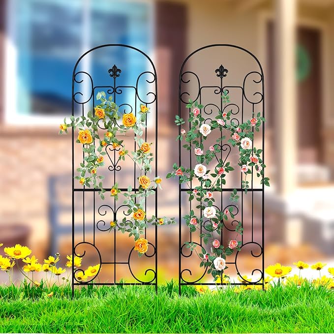70X18 Metal Garden Trellis for Climbing Plants Climbing Plant Support Heavy-Duty Steel Garden Trellis for Indoor &amp Outdoor Vines Plant Rose Vegetable Support Black (2 Pattern-C)