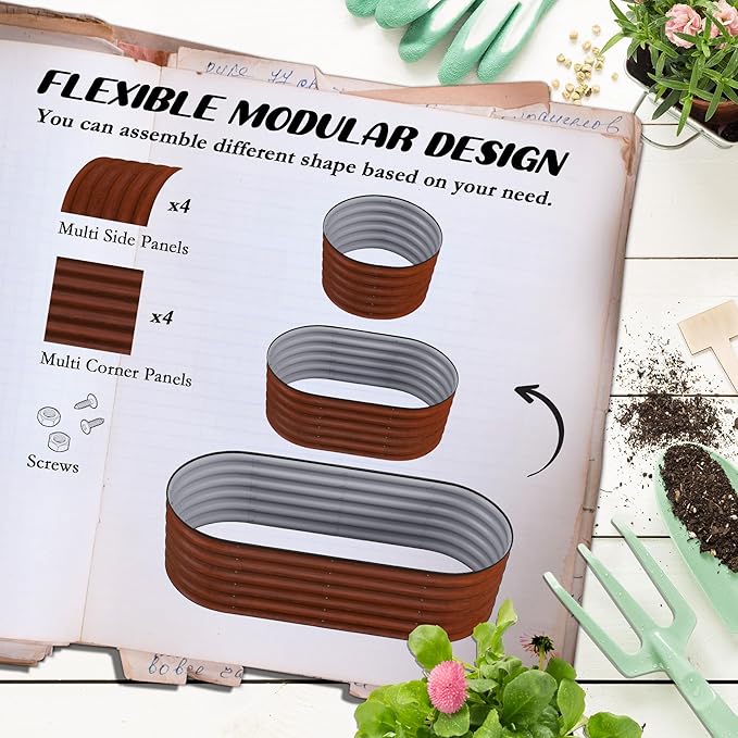 5' x 2' x 1.4' Galvanized Raised Garden Bed Kit Outdoor Metal Elevated Planter Box with Safety Edging Easy DIY Stock Tank for Growing Flowers Herbs Vegetables Brown