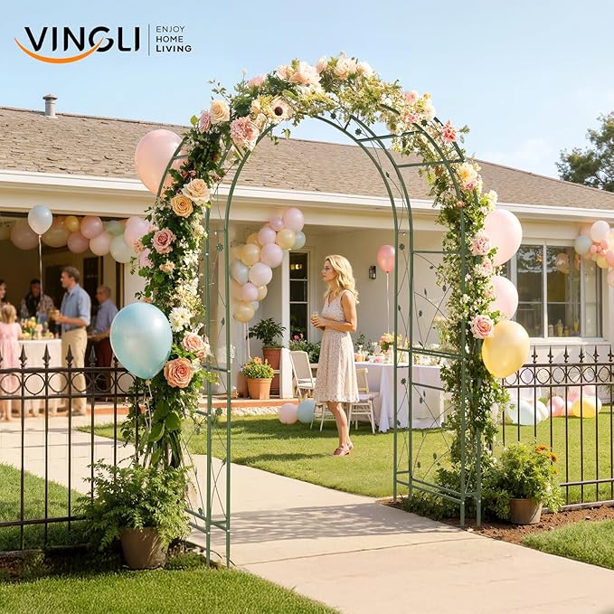 VINGLI Garden Arbor Arch for Wedding Ceremony Party Christmas Garden Decor Steel Garden Trellis for Plant Climbing Pergola for Garden Backyard Lawn (Arch Top Olive Green)