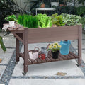 GUTINNEEN Elevated Wooden Planter Box with Locking Casters - 52.7 L x 22 W x 30 H Raised Garden Bed Removable Liner &amp 230lb Weight Capacity for Outdoor Plants