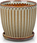 Oairse Ceramic Pots for Indoor Plants 7.8 inch Pots for Plants Brown Planters with Drainage Holes and Saucers Texture Ceramic Planters Indoor Outdoor for Succulent