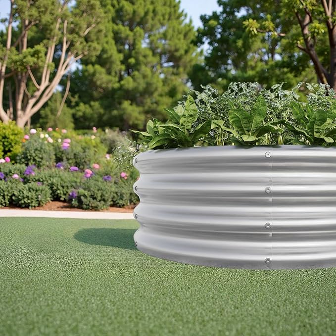 2PCS 32.08*11.4 Tall Round Raised Garedn BedMetal Raised Beds for Vegetables Outdoor GRaised Planter Box Backyard Patio Planter Raised Beds for Flowers Herbs Fruits Silver
