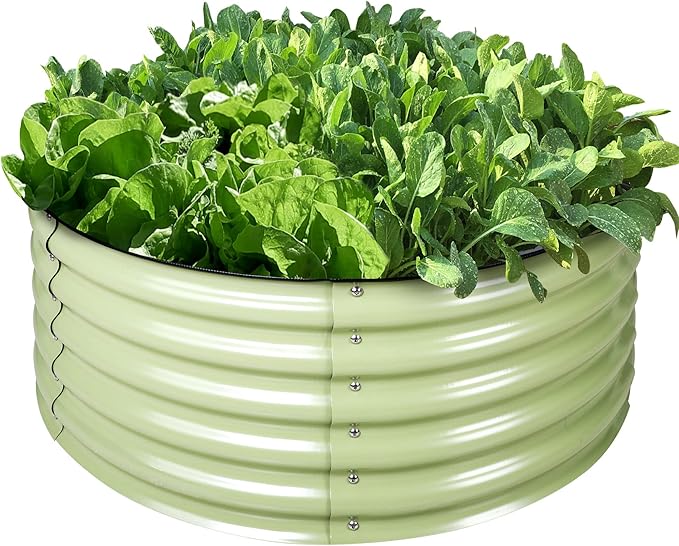 Olle 17 Tall 42 Round Raised Garden Bed Metal Raised Beds for Gardening Large Planter Box Round Raised Garden Beds Outdoor for Vegetables Sage Green