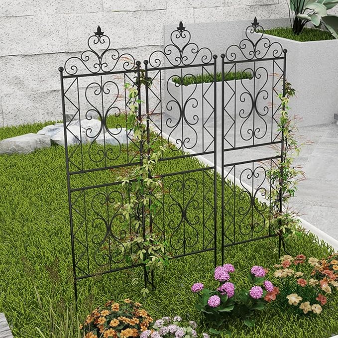 Simple Iron Climbing Flower Stand 185cm/210cm(72.8in/82.7in) Black Outdoor Metal Garden Trellis for Gardens Parks Vegetable Plots Rosy Moon Planting Patio Fence(50 * 185cm(5 Piece))