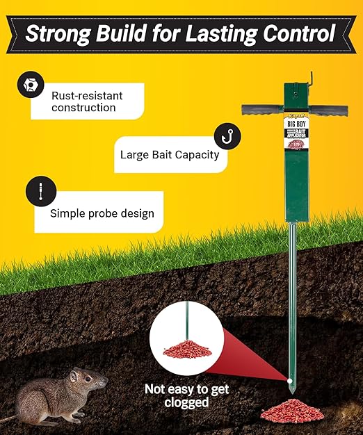 Kaput Big Boy Gopher Probe 37 Inch - Durable Steel Bait Applicator Tool for Risk-Free &amp Easy Gopher Control - Heavy Duty Soil Probe &amp Targeted Rodent Elimination - No Digging Needed