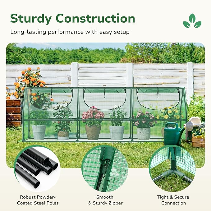 Greatbuddy Portable Mini Greenhouse 3×3×9Ft High-Density PE Plant Cover with 3 Roll-up Zipper Windows Perfect for Outdoor Plant Growing