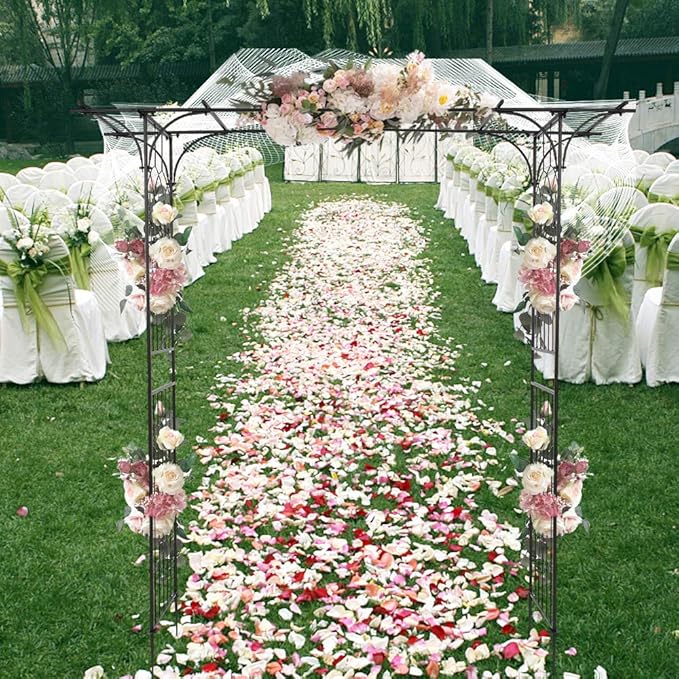 Metal Garden Arch Ornamental Outdoor Garden Plant Trellis Wedding Party Bridal Party Decoration (Black Flat Roof)