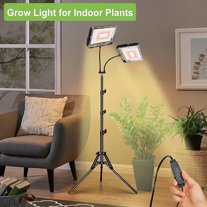 LBW Grow Lights for Indoor PlantsFull Spectrum Standing Plant Grow Light with 4/8/12H Timer 6 Dimmable Levels68 Adjustable Tripod Floor Grow Lamp for Large Indoor Plants Dual Heads Plus
