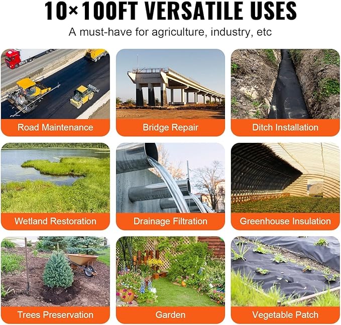 Weed Barrier Fabric Non Woven Geotextile Fabric Under Gravel Driveway Landscape Heavy Duty Weed Barrier(10x100ft 8.0Oz)
