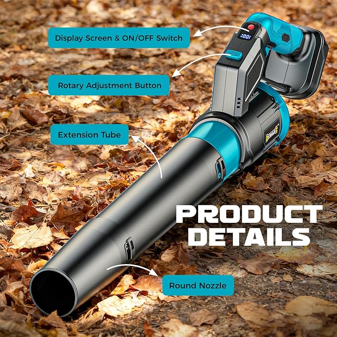 180° Rotated Leaf Blower Compatible with Makita 18V 600 CFM Handheld Leaf Blowers Cordless 3-Speed Brushless Motor Lightweight Blower for Lawn Care Yard Garden Patio (No Battery)