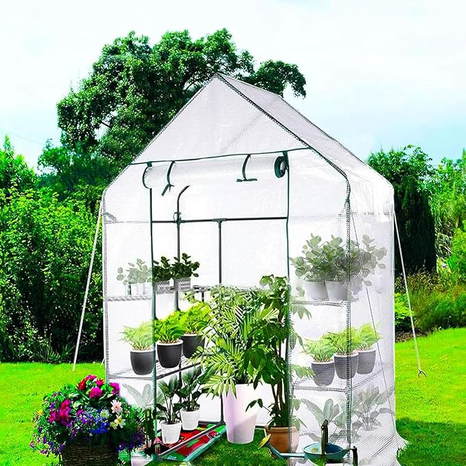 yeesport 56x56x76Inch PE Cover for Walk-in Greenhouse with Roll-Up Zip Panel Door PE Replacement Cover for Gardening and Growing Plants Outdoors with Front Roll-Up Zipper Entry Door (White)