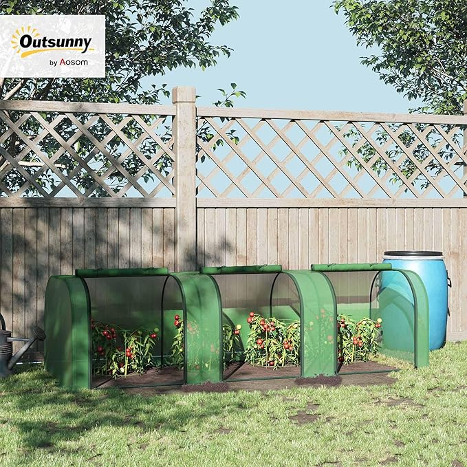 Outsunny 10' x 3' x 2.5' Mini Greenhouse Portable Tunnel Green House with Roll-Up Zippered Doors UV Waterproof Cover Steel Frame Green