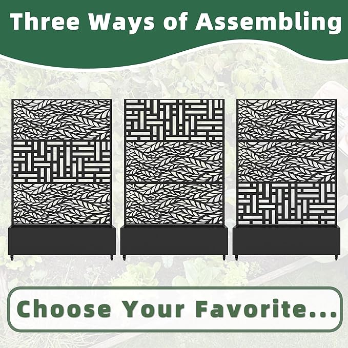 Casaphoria Metal Raised Garden Bed with Trellis and Wheels 72x47x16 Planter Box for Climbing Plants Vegetables &amp Vines Features Drainage Holes and Privacy Screen Black(Spring&ampHelen)
