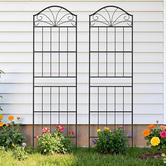 Metal Trellis for Climbing Plants Outdoor 70 * 19.7 Inch Tall Garden Trellis with Black Rustproof Coating Decorative Rose Trellis for Climbing Roses Vines and Flowers 2 Pack