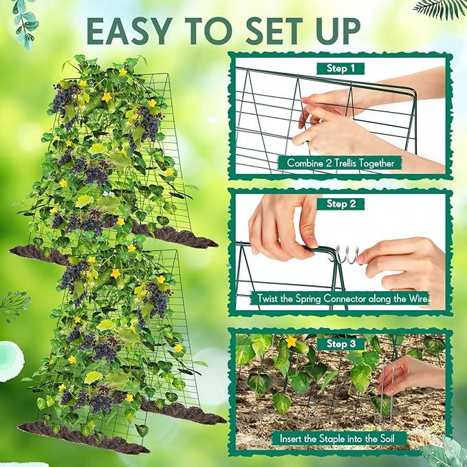 Wesiti 4 Packs Foldable Cucumber Trellis for Raised Bed 34W x 48H Adjustable a Frame Garden Trellis for Climbing Plants Outdoor Yard Metal Plant Support for Vegetables Tomato Pea Flower Vine Squash