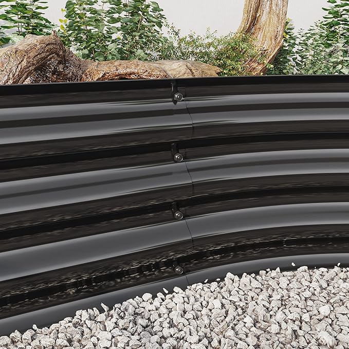 Raised Garden Bed Outdoor Oval Large Metal Raised Planter Bed for for Plants Vegetables and Flowers Black SJ55