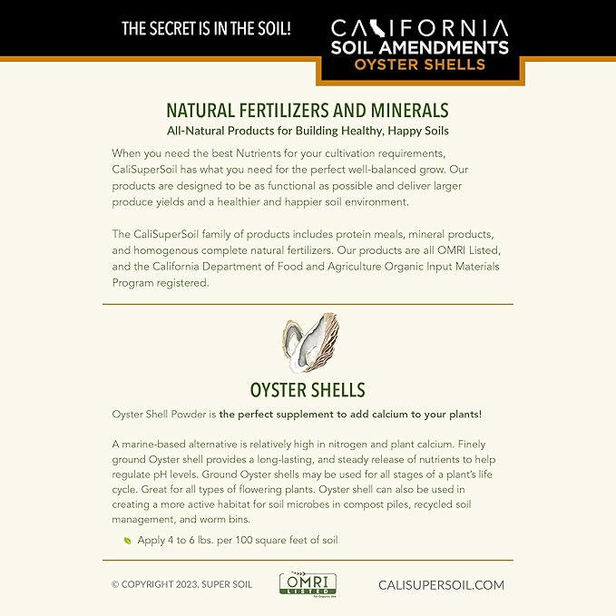 The Bud Grower | California Hot Soil Premium Oyster Shell Flour | 6 lbs of Fine Powder 100% Organic Oyster Shell Flour | All-in-One Grow Tent Kit's &amp Supplies