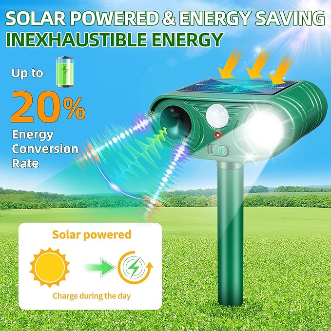 2026 Solar Animal Repellent Outdoor&ampCat Repellent Outdoor Rabbit Squirrel Deer Repellent Devices Coyote Raccoon Fox Deterrents with Motion Sensor &amp LED Waterproof Cat Deterrent for Garden Yard