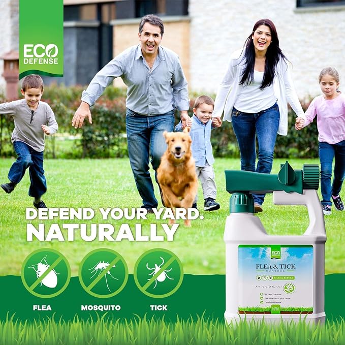 Eco Defense Flea Tick and Mosquito Spray for Yard and Perimeter - Safe Around Kids Pets Plants - Outdoor Barrier Control &amp Repellent - Ready-to-Spray Covers Up to 5000 sq ft
