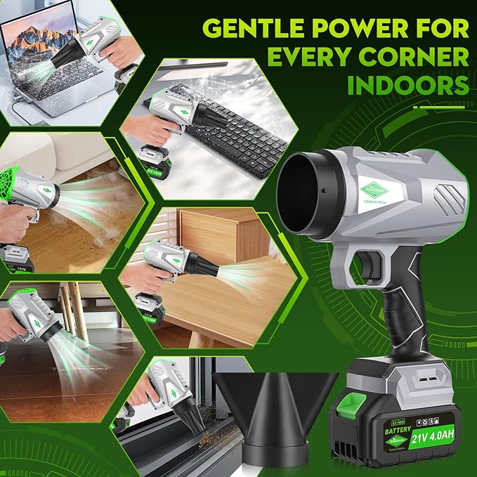 Leaf Blower Cordless with Battery and Charger1000000 RPM 395CFM 1000G Power Lightweight Handheld Design Extended NozzleBlower for Patio CleaningCar Blowing Water Blowing Leaves and Dust