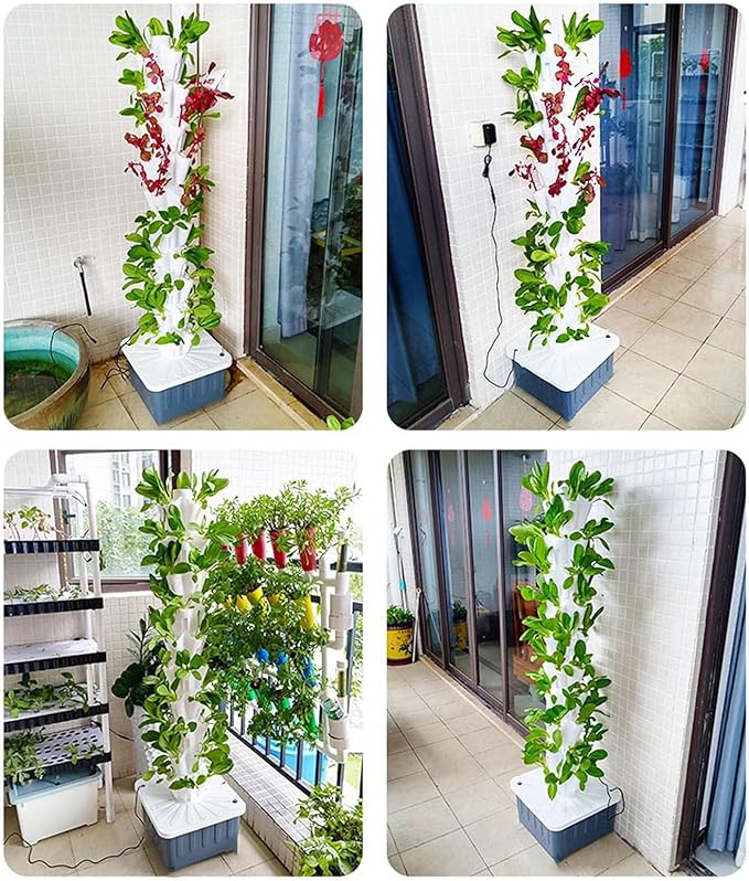 Hydroponic Tower(15/18/25/30 Holes) Hydroponic Growing System Adapters + Water Pump Energy Saving + Easy to Use for Indoor Herbs Fruits and Vegetables15