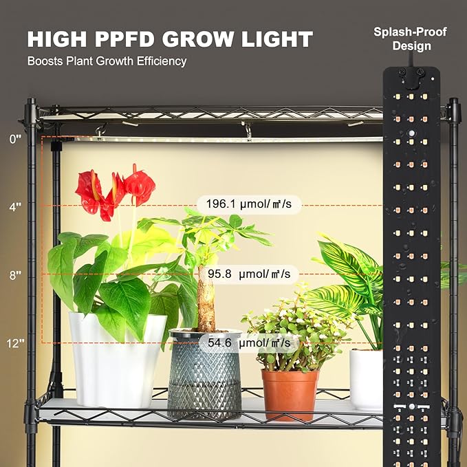 VEVOR Plant Stand with Grow Light 4-Tier Plant Shelfwith 45W Full Spectrum LED 3 Mode Plant Light with Timer and Wheel for Seed Starting Metal Plant Rack for Indoor Plants