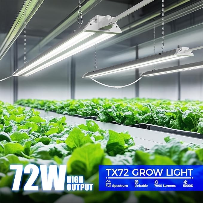 Barrina TX72 4FT Grow Lights for Seed Starting 288W (4 x 72W 2000W Equivalent) High PPFD 5000K Daylight Full Spectrum Mechanical Timer Hanging Grow Lights with On/Off Switch Linkable 4 Packs