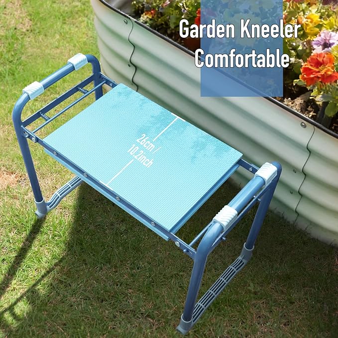 Folding Garden Stool and Kneeler Heavy Duty Garden Kneeler and Seat Kneeling Device for Gardening Gardeners and Seniors (Blue)