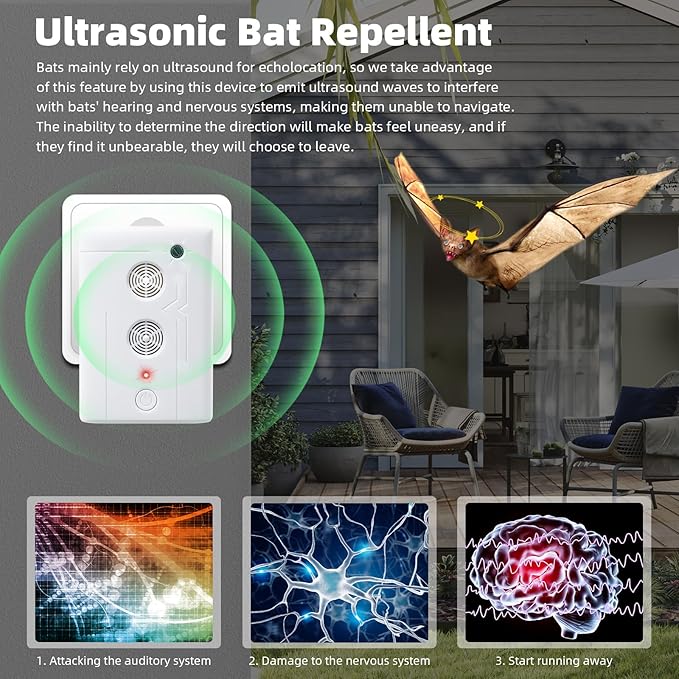 2026 Upgraded Bat Deterrent Devices: Rechargeable Ultrasonic Bat Deterrent for AtticPorchHouseGaragesBird Repellent Bats Fortress Mini Keep Away Indoor &amp Outdoor Friendly to Human &amp Pet