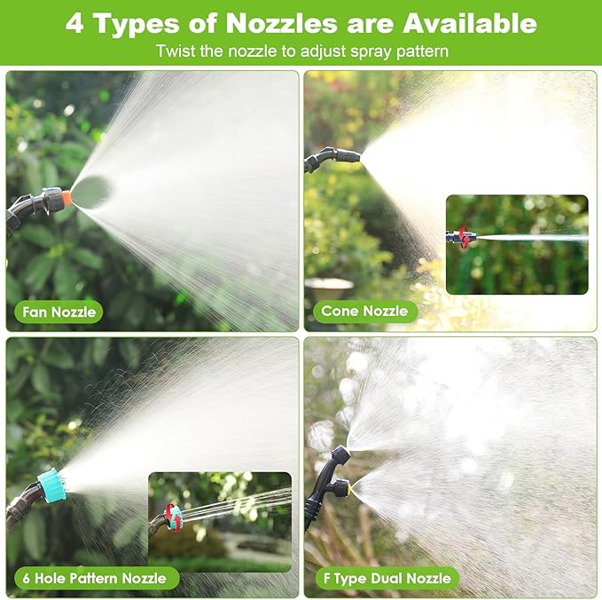 Battery Powered Sprayer Wand 32 Inch Garden Sprayer Telescopic Wand with 3 Adjustable Speeds Battery Indicator 26.2 FT Hose 7.4V Rechargeable Water Sprayer Wand with 4 Adjustable Nozzles &amp Fil
