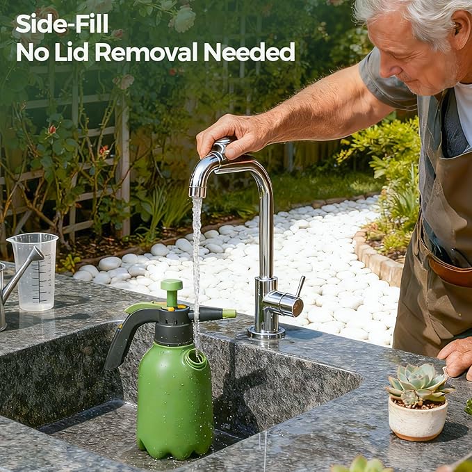 T4U Pump Sprayer 1/2 Gallon PP Hand Pump Pressure Sprayer for Home Garden Plant Care and Household Cleaning with Built-in Measuring Cup &amp Adjustable Nozzle Suitable for Fertilizers &amp Common