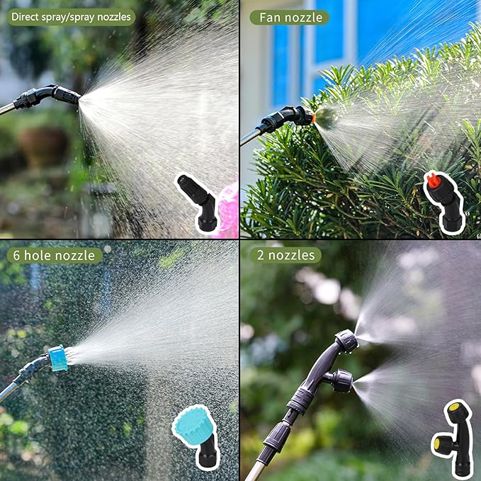 Battery Powered Sprayer 2 Gallon Electric Sprayer with 4 Mist Nozzles USB Rechargeable Handle 32in telescopic Wand Garden Sprayer with Adjustable Shoulder Strap for Lawn Garden Cleaning