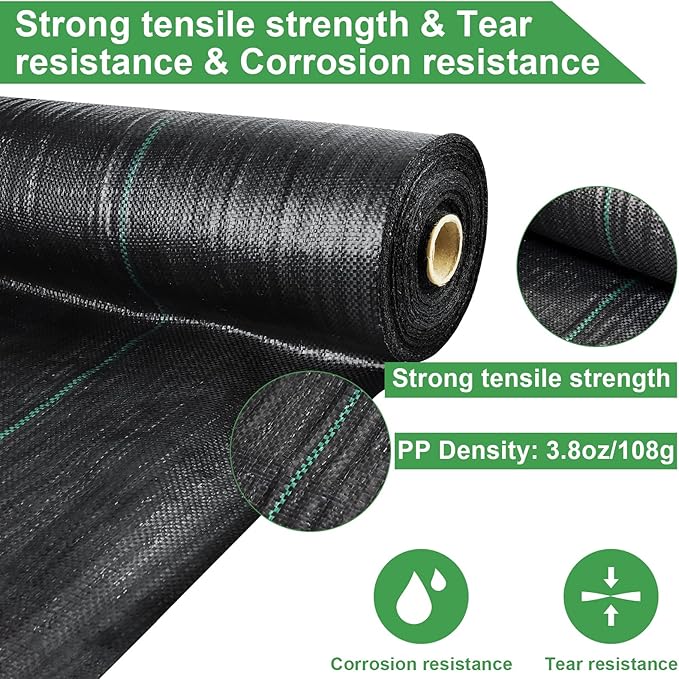 mupera Heavy Duty Weed Barrier Fabric - 6.5ft x 330ft (78x3960) Professional Grade Landscape Fabric UV-Resistant 3.8oz Woven PP for Driveway &amp Garden Commercial Strength Ground Cover (Black)
