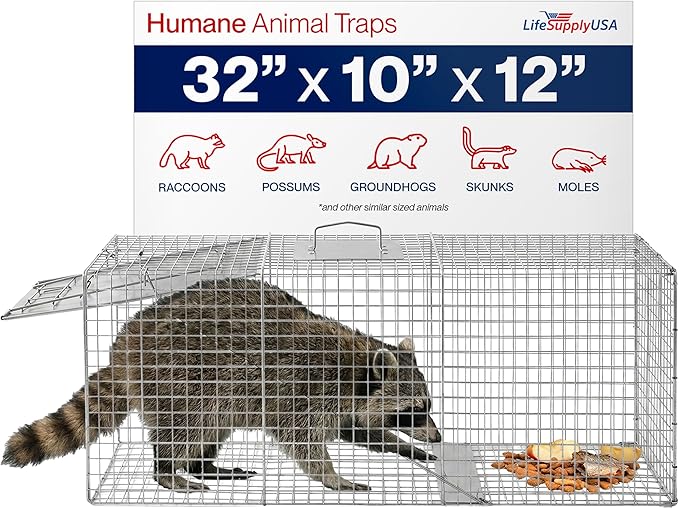 Heavy Duty Catch Release Large Live Humane Animal Cage Trap (32 x 10 x 12)