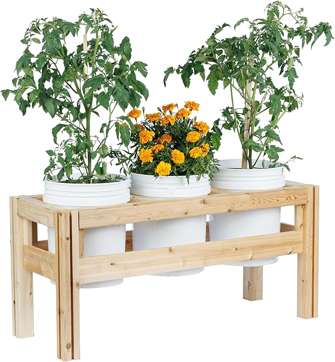 Greenes Fence Three Bucket Elevated Cedar Wood Garden Frame 43 in. x 16 in. x 20 in. - Made in USA with North American Cedar